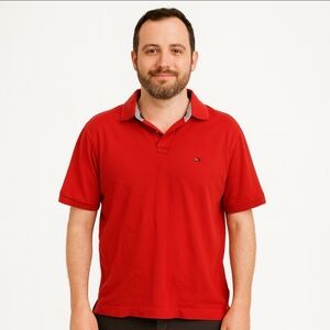 Tommy Hilfiger Red Nautical Preppy Golf Polo Shirt Sz Lg